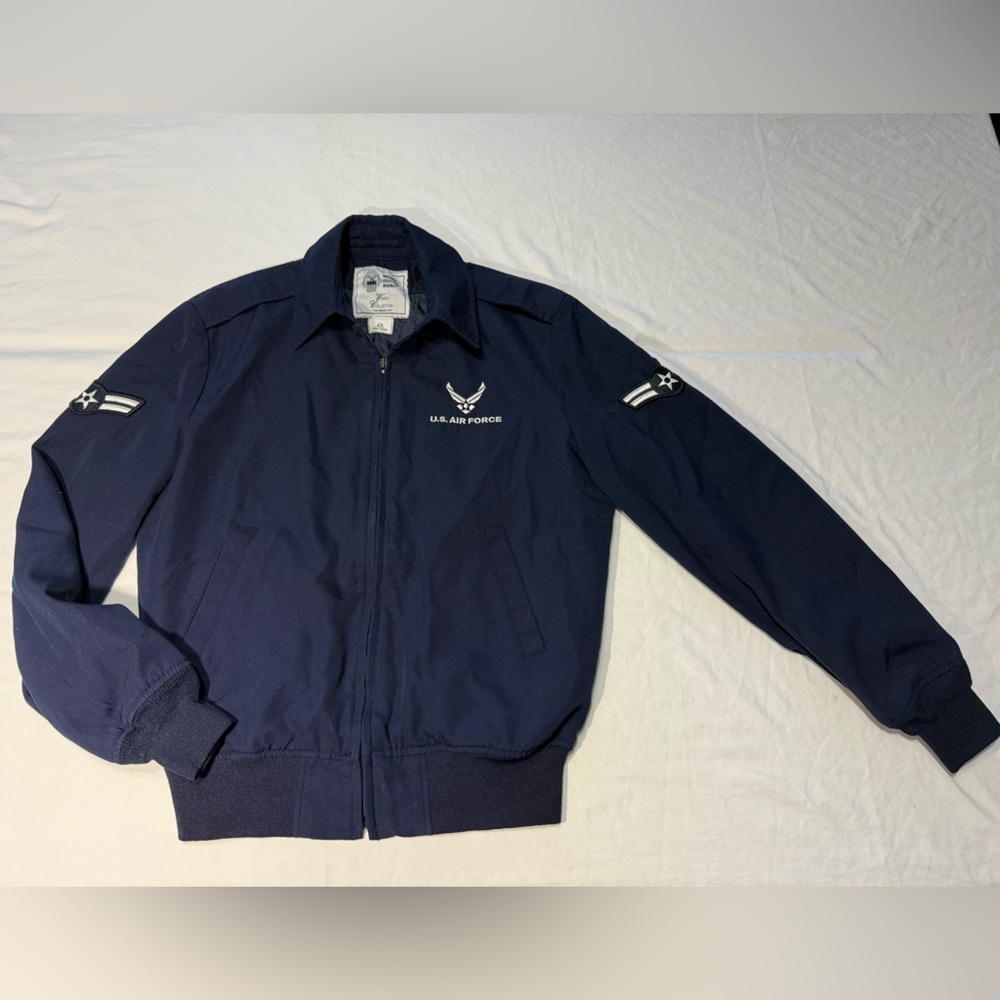 US Air Force Men's 42L Navy Blue Wool Bomber Jacket Vintage military tactical